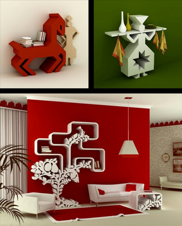 zeitgenössisch wandregal design art rot grün