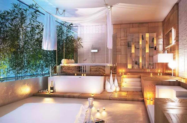 moderne badezimmer freistehende badewanne romantik holzeinrichtung moma design