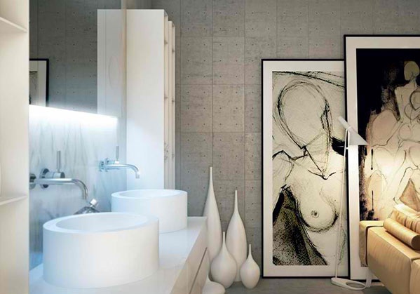 moderne badezimmer wandgestaltung kunst wandgemälde betonoptik moma design