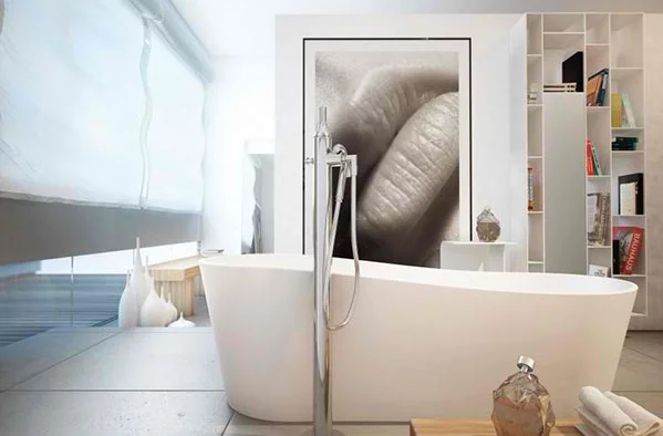 moderne badezimmer wandgestaltung wandregale freistehende badewanne moma design