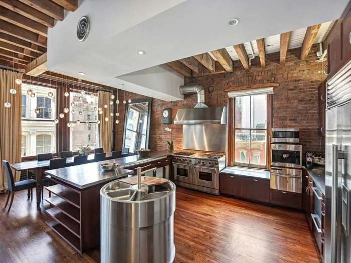 moderne inneneinrichtung moderne küche gestalten kücheninsel holzboden new york stadtwohnung