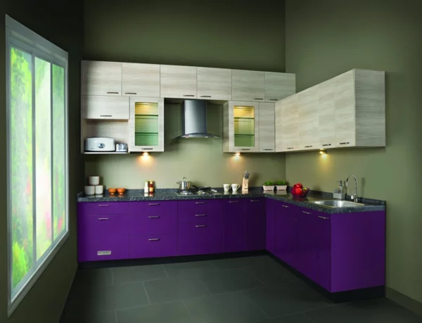 modul küchenmöbel designideen küche lila und beiige