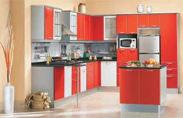 modulküchen designideen küche rot und weiß