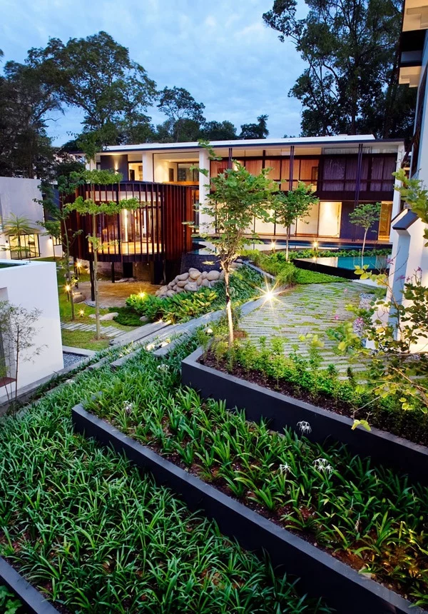 modernes haus singapur nachhaltige architektur gartengestaltung ideen gartenbeleuchtung
