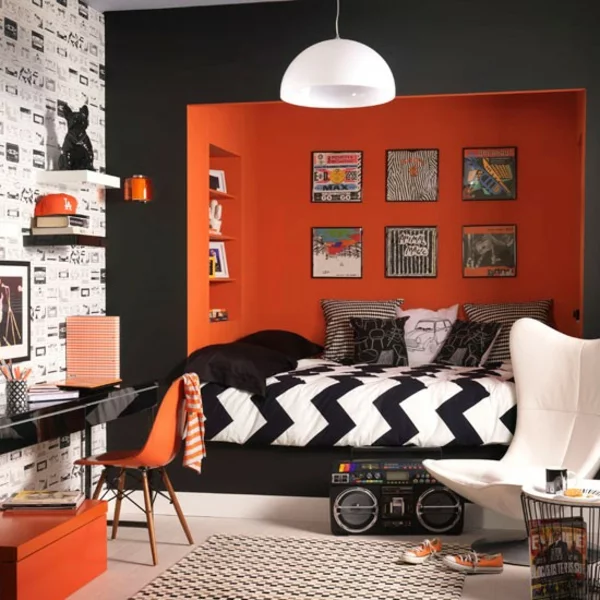orange rock roll schlafzimmer chavron