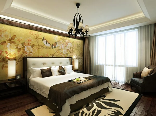 orientalisches schlafzimmer asiatisches design  bett 