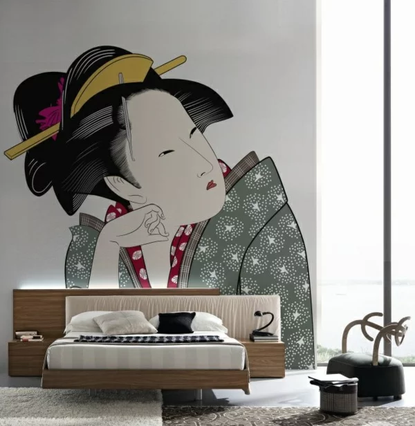 schlafzimmer chinesisch geisha motiv dekotapete