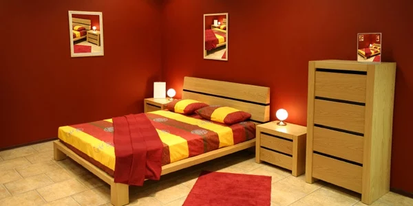 schlafzimmer gold rot beleuchtung
