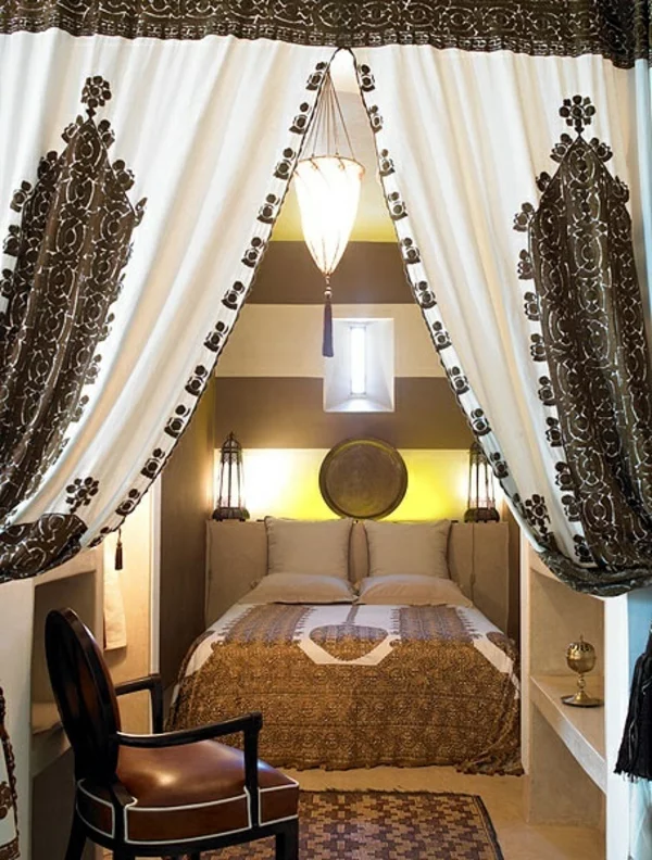 schlafzimmer orientalische inspiration beleuchtung vorhänge