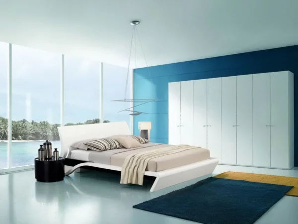 schlafzimmer einrichten deko ideen blau begehbarer kleiderschrank