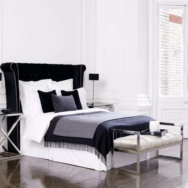 schlafzimmer einrichten deko ideen schlafzimmergestaltung grau schwarz