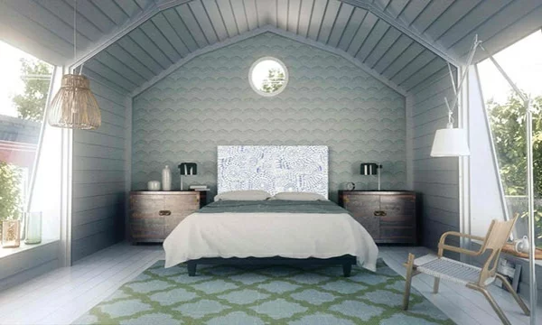 schlafzimmer einrichtungsideen bettkopfteil teppichboden wandpaneele