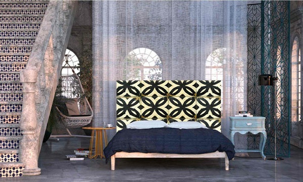 schlafzimmer einrichtungsideen im orientalischen stil bettkopfteil vorhänge