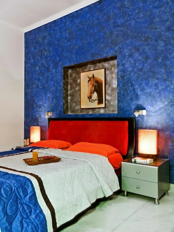 schlafzimmer farben blaue wandgestaltung 