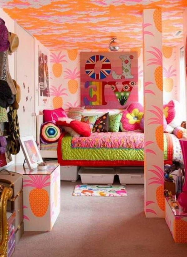 schlafzimmer farben bunte wände motive
