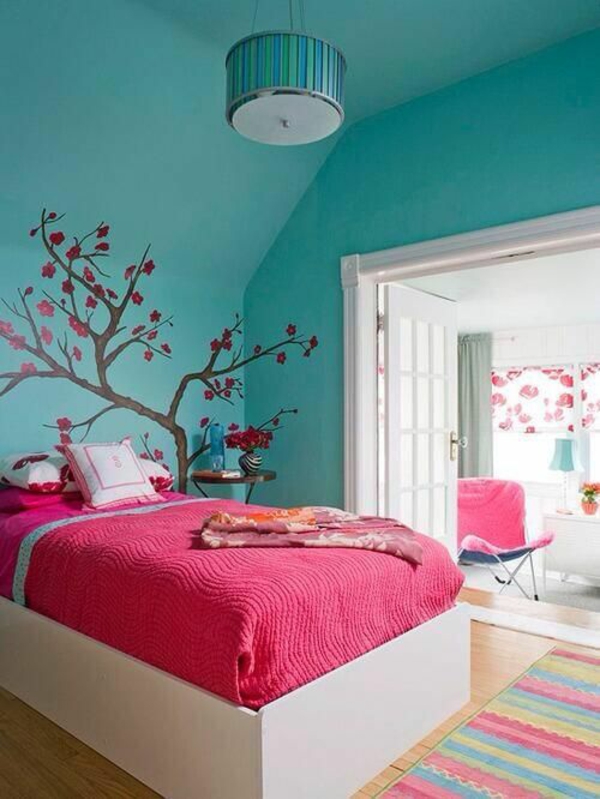 schlafzimmer farben türkis wandtattoo