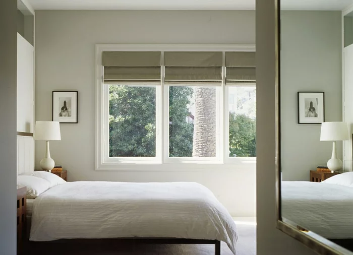 schlafzimmer fenster sichtschutz faltrollos minimalistisch eifarbig