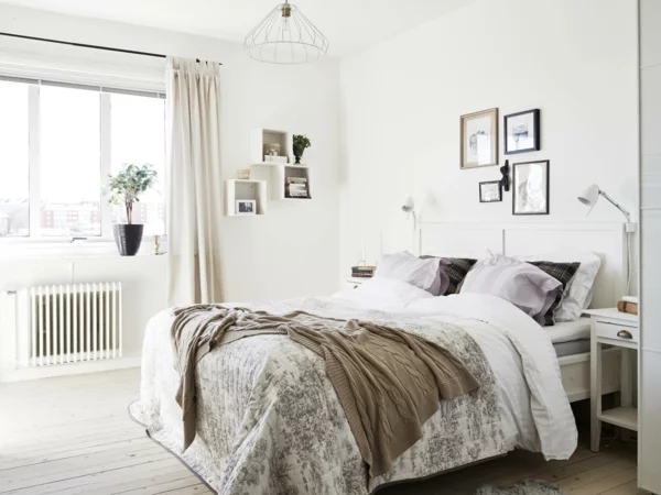 schlafzimmer ideen skandinavischer stil bett wandgestaltung farbgestaltung