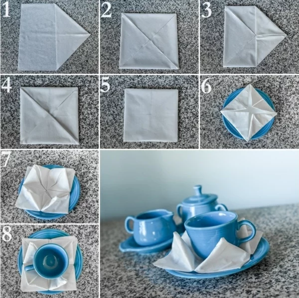 servietten falten anleitung papierservietten tischdeko tasse tassenuntersetzer