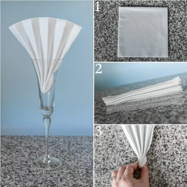 servietten falten anleitung papierservietten ziehharmonoie glas tischdeko