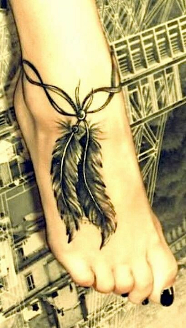 tattoos ideen tattoo fuß schön feder knöchelband