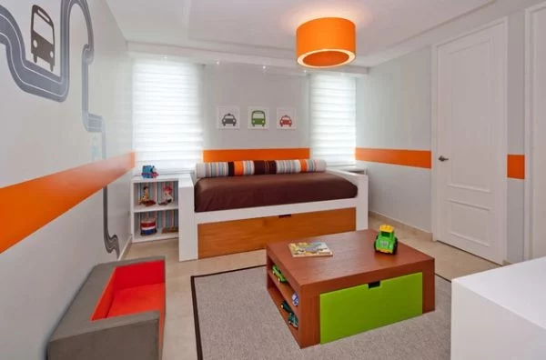 einrichtungsideen jugendzimmer gestalten orange grün
