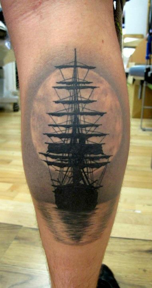 tattoos 3d design am bein schiff