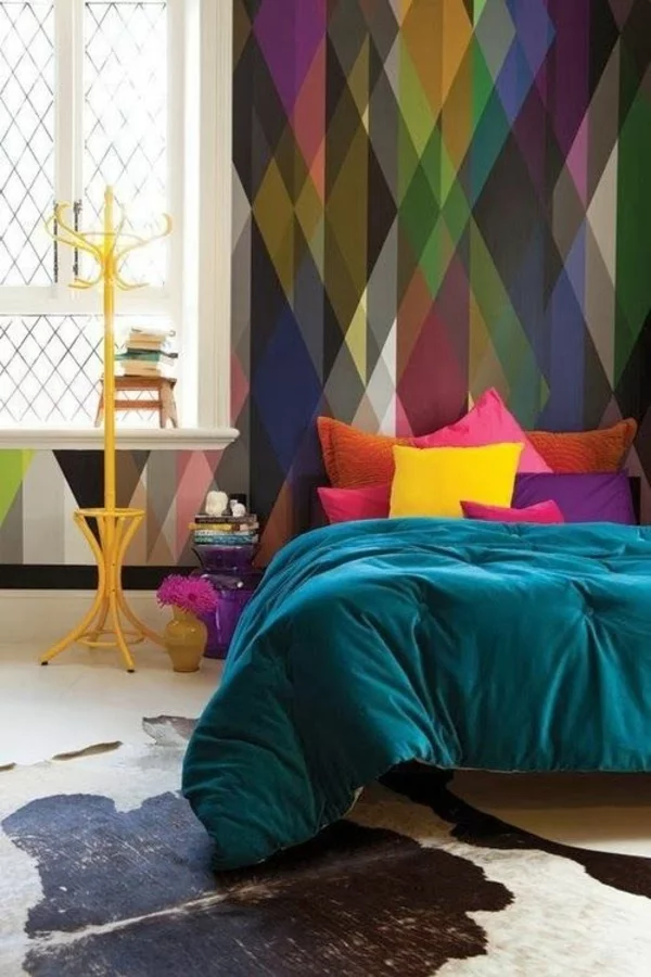schlafzimmer farben geometrische figuren