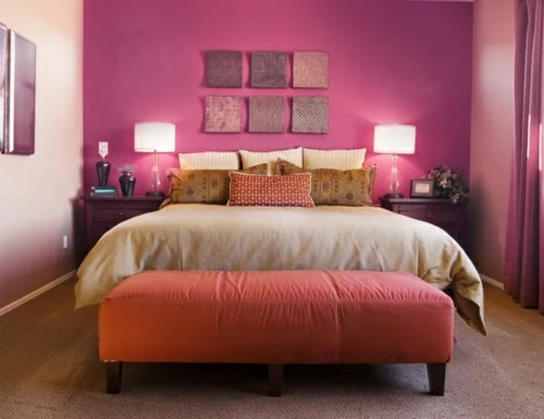 farbideen schlafzimmer rosa wandgestaltung bettbank bett