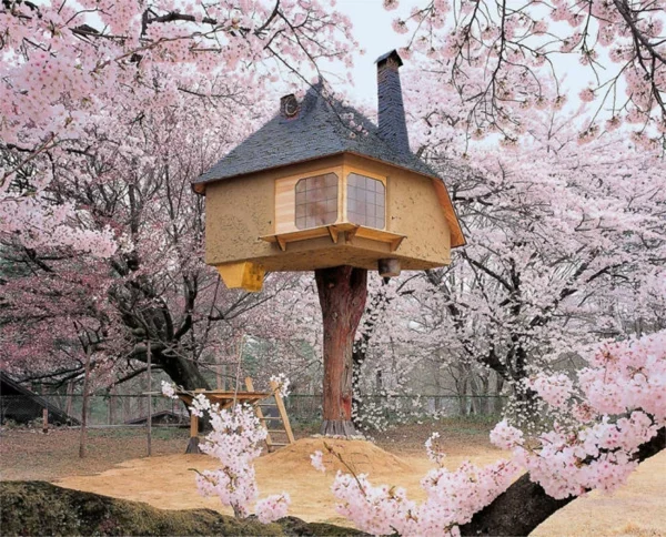 Welt designs frühling Baumhäuser rosa blüten