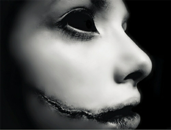 Horror Gesicht Schminken augenlos Halloween lippen narben