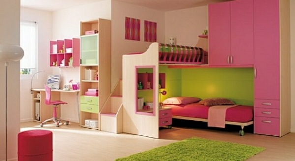 Kinderzimmer aufbewahrung möbel rosa grün