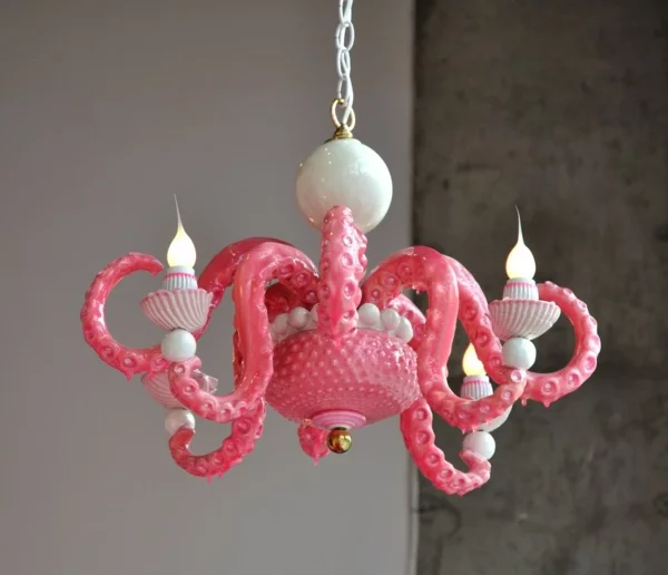 Oktopus rosa farben Möbel dekoartikel art modern kronleuchter
