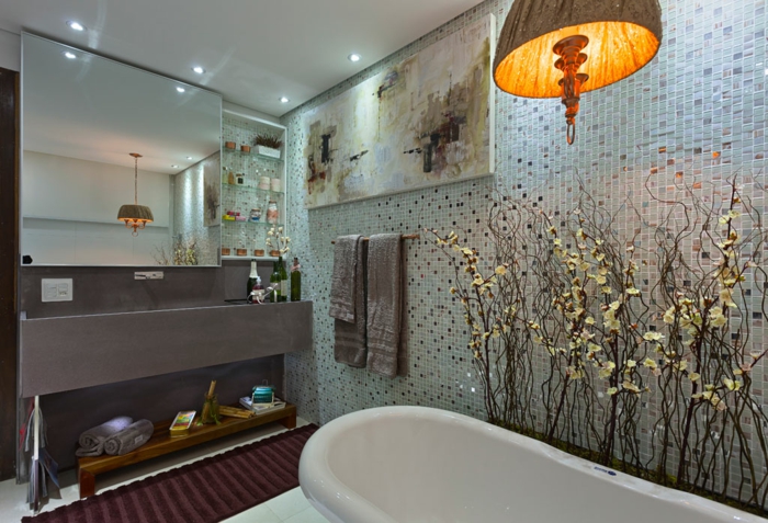 badezimmer einrichten badewanne wandfliesen mosaikfliesen wanddeko ideen