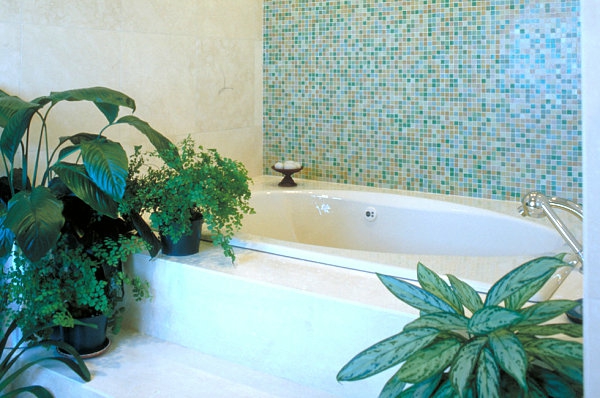badezimmer einrichten zimmerpflanzen freistehende badewanne