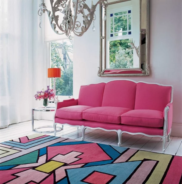 bunte teppiche sofa polsterung rosa