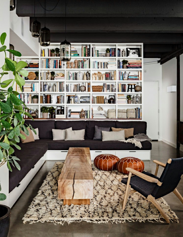 bücherregale holz hausbibliothek wohnzimmer holzmöbel rustikaler stil