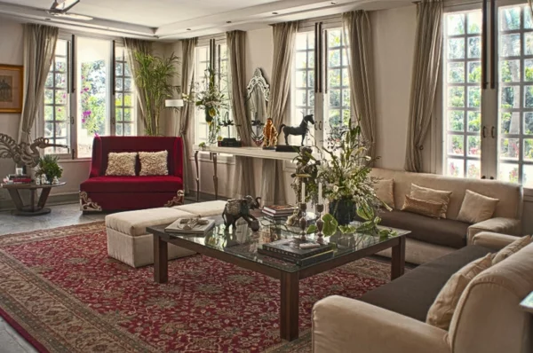 einrichtungsideen indischen stil wohnzimmer teppich sofa