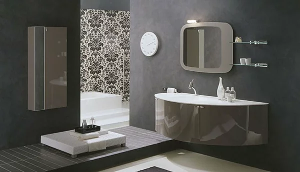 dunkle flecken spiegel im badezimmer graue farben
