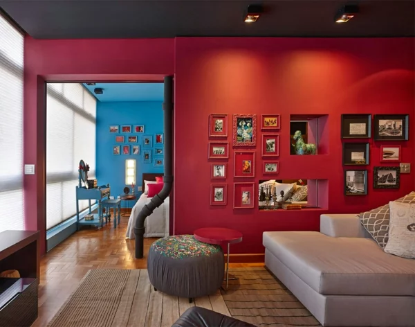 farbgestaltung wohnung wohnzimmer rot beige
