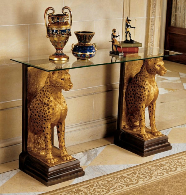 innendesign ideen ägyptischer stil farbakzente gold wohnideen beistelltisch dekoartikel