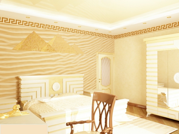 innendesign ideen ägyptischer stil farbakzente gold wohnideen schlafzimmer