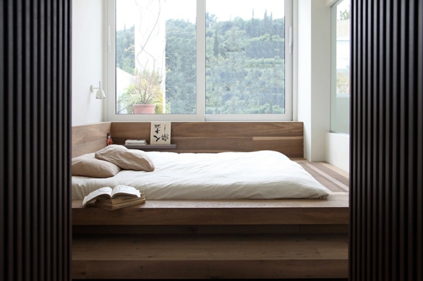 japanische einrichtung möbel weiß glanz  schlafzimmer