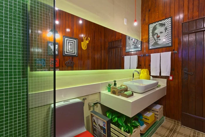 moderne architektur nachhaltigkeit holz wandpaneele badezimmer pop art wanddeko