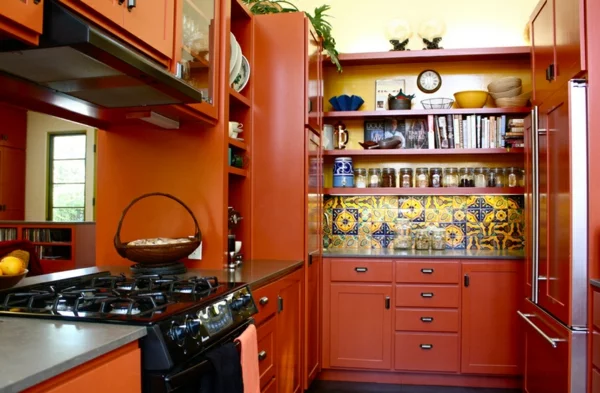 moderne einrichtungsideen küche mexikanischer stil orange küchenfronten
