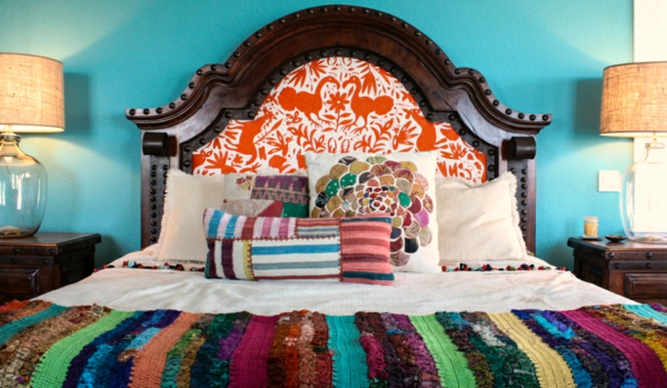 moderne einrichtungsideen möbel schlafzimmer mexikanischer stil wandfarbe türkis