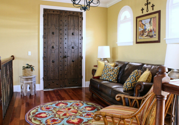 moderne einrichtungsideen wohnzimmer mexikanischer stil möbel gelbe wandfarbe