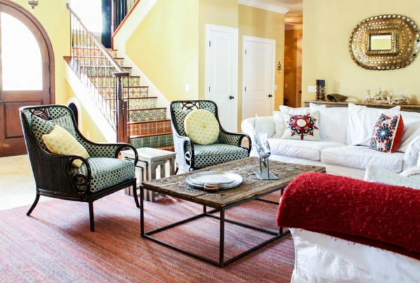 moderne einrichtungsideen wohnzimmer möbel mexikanischer stil gelbe wandfarbe