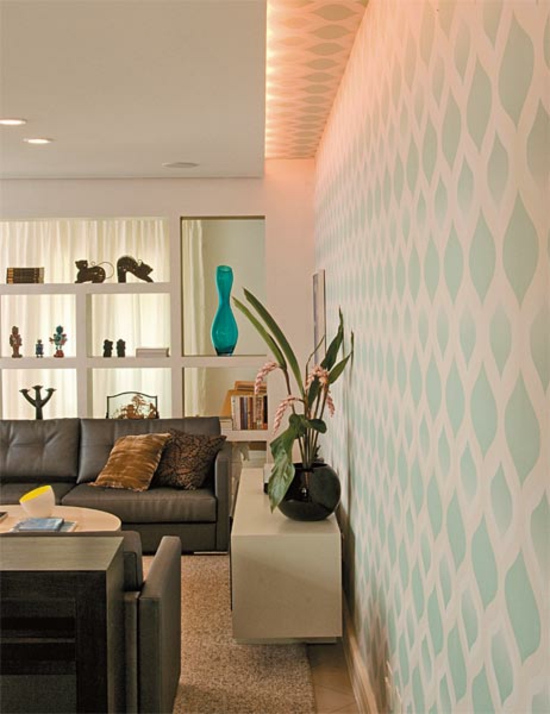 modernes wohnzimmer coole einrichtungsideen wandtapeten muster mintgrün