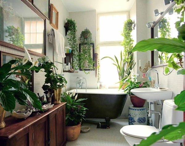tropisches badezimmer einrichten grüne zimmerpflanzen 